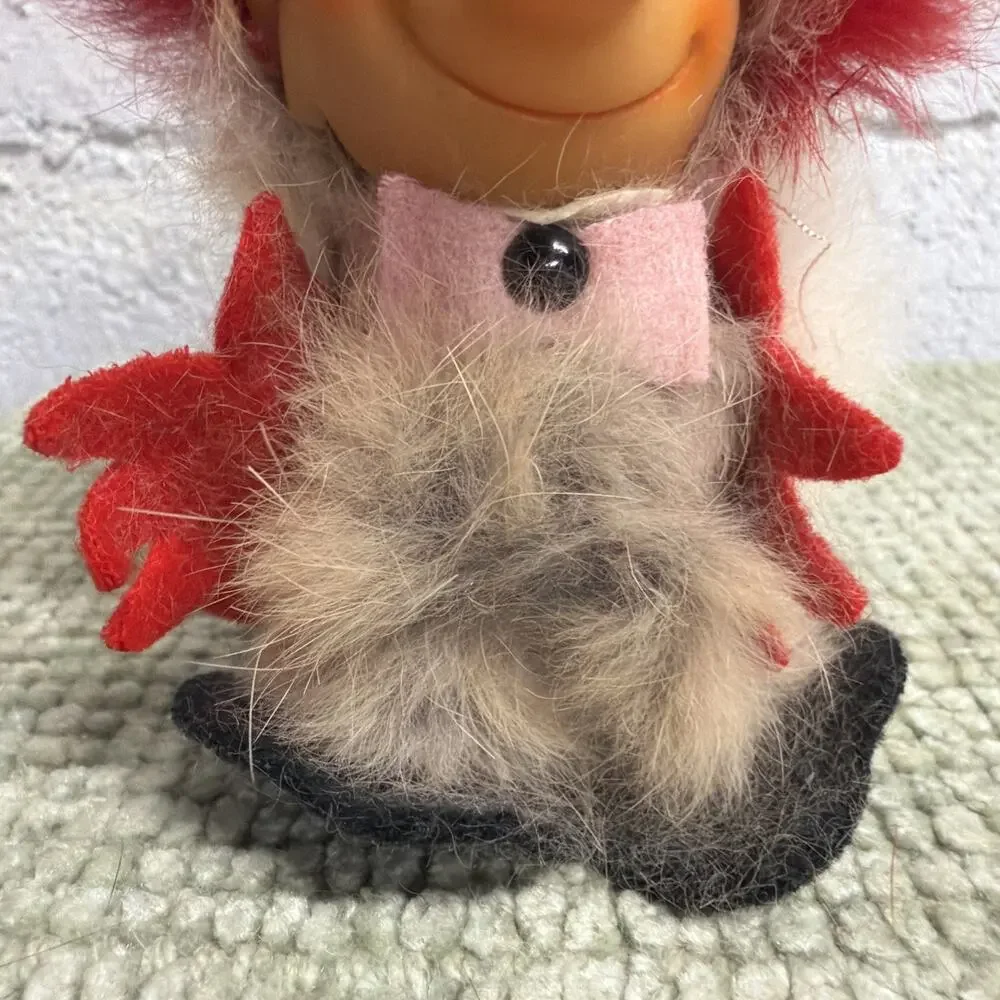 Vintage 1960s Japan Troll Caveman Doll Real Fur Big Nose Rubber Face MCM Kitsc